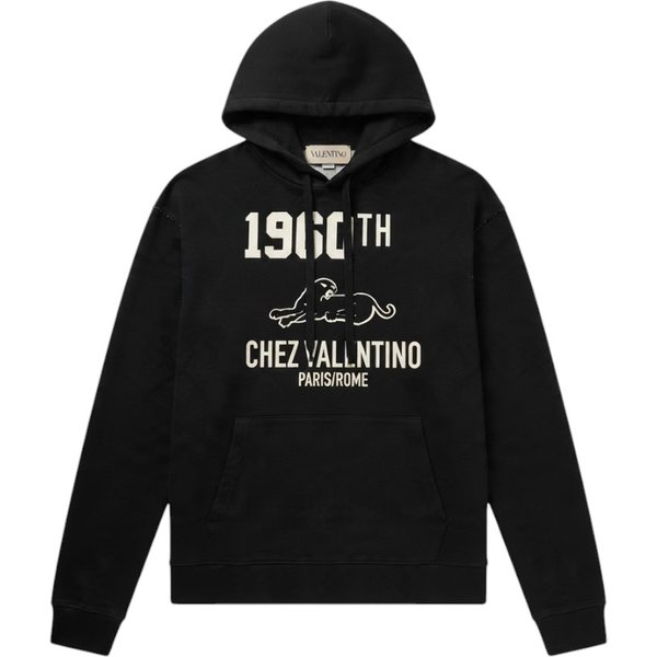 VALENTINO Felpa con Cappuccio Nero e Dettagli Beige