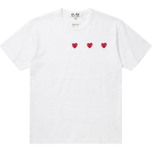Comme des Garçons T-shirt Maglieria Bianca con Cuori Rossi