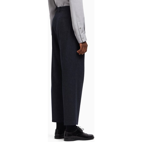 Emporio Armani Pantaloni Donna Blu in Lana e Viscosa a Vita Alta