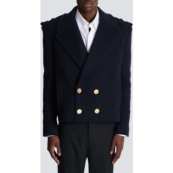 Balmain Caban Corto Doppiopetto In Lana E Cashmere Blu Uomo-image
