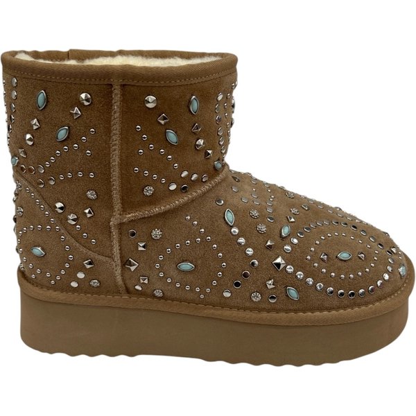 ALMA EN PENA Stivaletti Donna in Pelle Beige con Decorazioni Strass