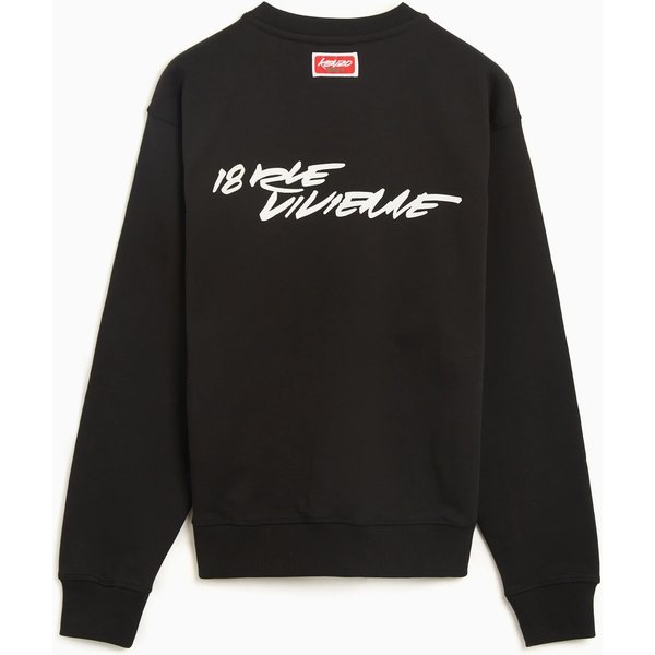 Kenzo Felpa Donna in Cotone Nero con Ricamo Floreale