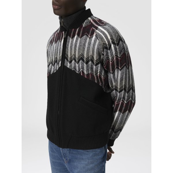 Missoni Bomber Uomo Beige e Bordeaux in Misto Lana con Motivo Zigzag