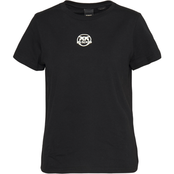 Pinko T-shirt Nera da Donna in Cotone Scollo Tondo con Logo Frontale Stampato Bianco