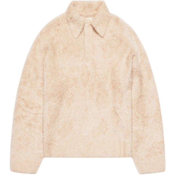 Reternity Clair Furry Knit Polo Sweater Maglione Reversibile Peloso Con Colletto Con Fit Cropped - Sand-image