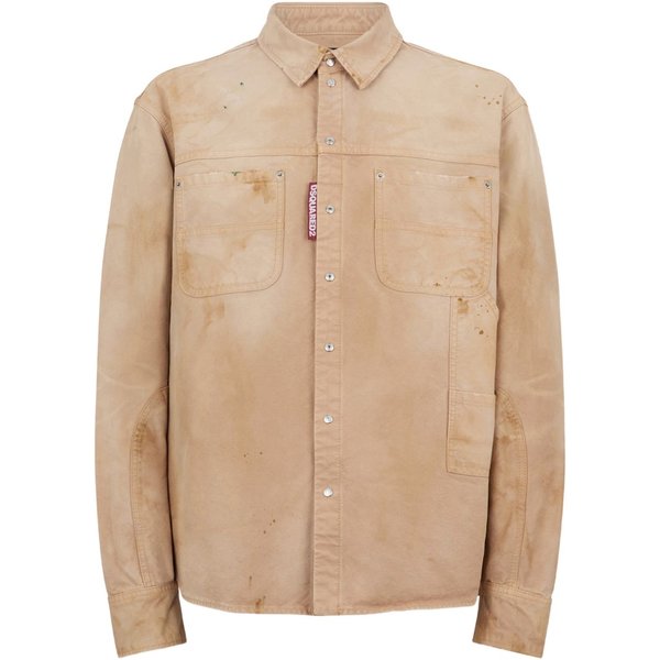 dsquared2 camicia beige uomo effetto sbiadito
