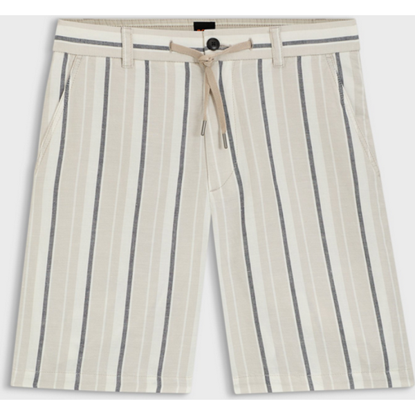 Shorts Misto Lino A Righe Uomo Beige Chiaro-image