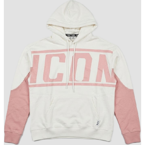 felpa con cappuccio e logo uomo biano-rosa