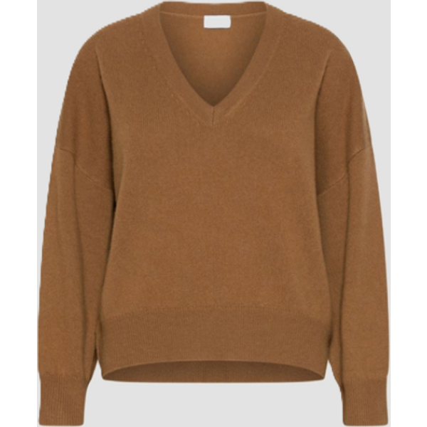 maglia con collo a v misto cashmere donna cammello