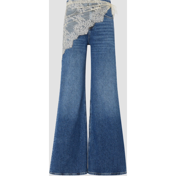 jeans con bandana in pizzo donna blu denim