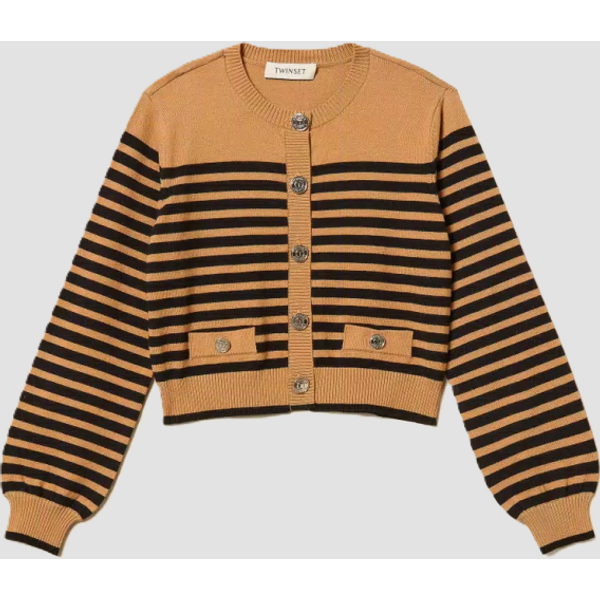 cardigan in maglia a righe bambina marrone-nero