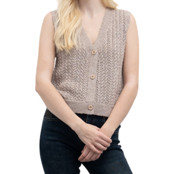 Goa Goa Cardigan Smanicato A Trecce Con Micropaillettes Modello Montini Con Scollo A V E Bottoni-image