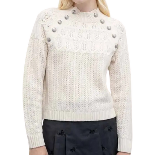 Goa Goa Maglione 100% Lana Con Bottoni Modello Surita Con Collo Alto E Lavorazione Traforata-image