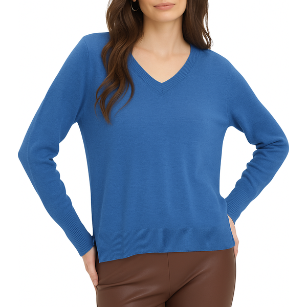 Goa Goa Maglia Scollo V Ultrasoft 100% Lana Modello Nikita Colore Blu Denim Con Laccetto Laterale-image