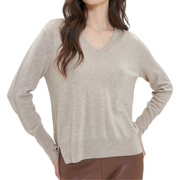 Goa Goa Maglia Scollo V Ultrasoft 100% Lana Modello Nikita Colore Beige Melange Con Laccetto Laterale-image
