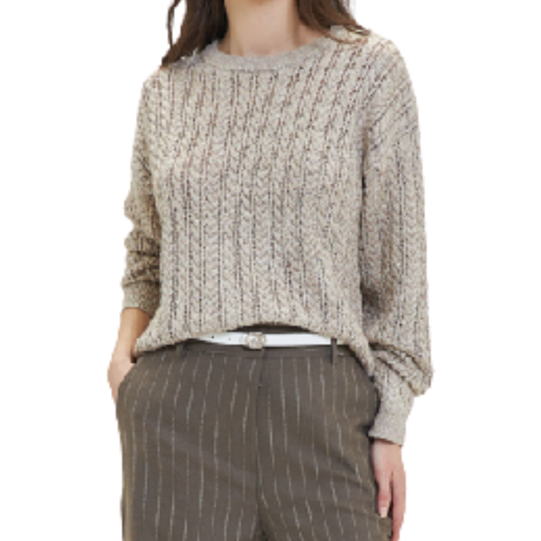 Goa Goa Maglione A Trecce In Misto Lana Modello Orix Colore Fango Con Scollo Rotondo E Micropaillettes-image