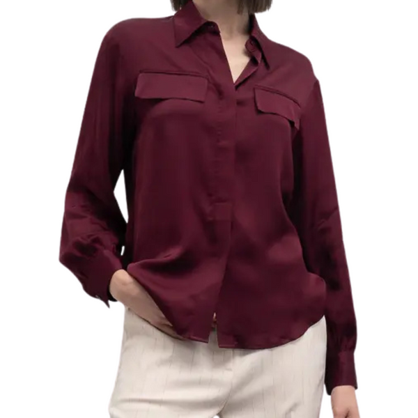Goa Goa Camicia In Raso Di Viscosa Modello Semys Colore Bordeaux Con Bottoni Nascosti-image
