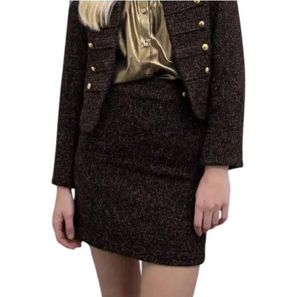 Goa Goa Gonna corta in tweed misto lana modello Anarky colore marrone lurex