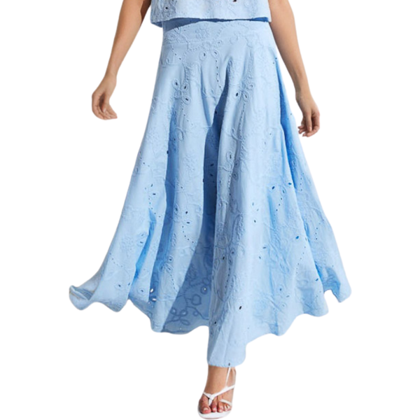 Goa Goa Gonna Lunga Donna Calma in Cotone Sangallo con Ricami Azzurro Made in Italy 15106192/417