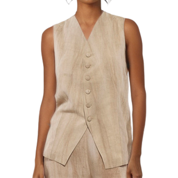 Goa Goa Gilet Donna Avelina Beige in Lino e Lyocell con Bottoni Elegante 15200011/528