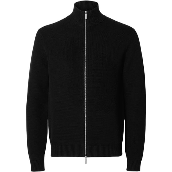 Cardigan Zip Selected Homme Ls Knit Structure Full Zip In Cotone - Nero-image