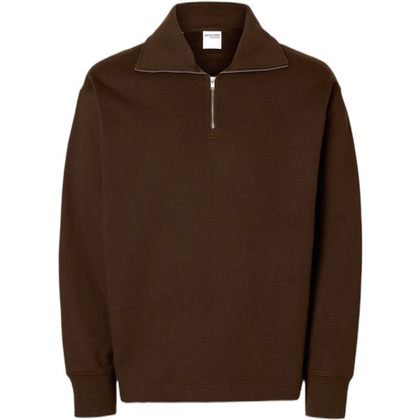 Felpa Selected Homme Relax Aron Ls Half Zip Sweat - Marrone-image