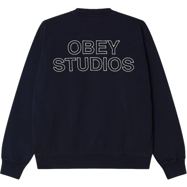 Felpa Obey Studios Faded Crew Fleece - Dark Navy Faded Wash-image