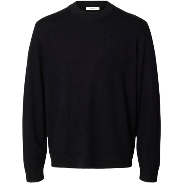 maglione selected homme merino brushed relaxed crew - black