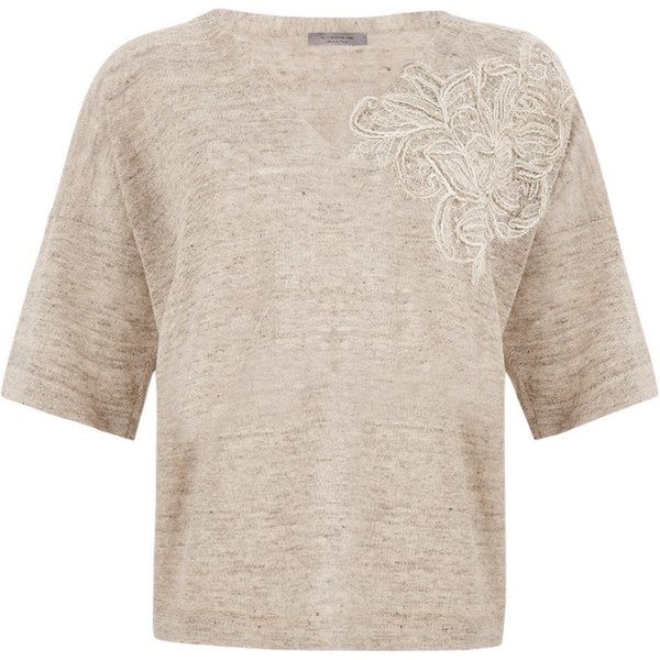 Maglie Donna D.Exterior - Lino+Pizzo Scollo V M/M - Beige-image