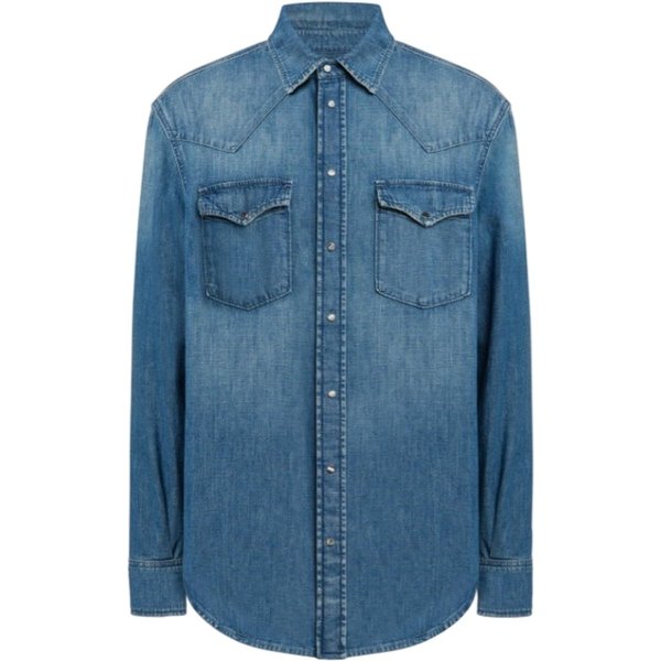 Camicie Casual Uomo Dondup - Camicia Regular In Denim Blu Fisso - Blu-image