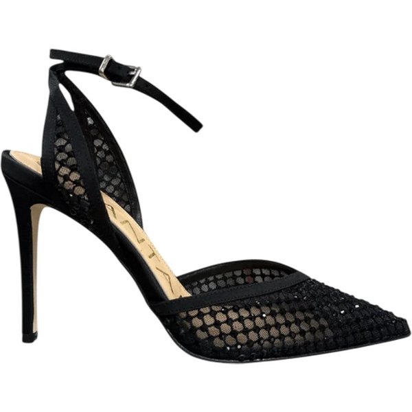 scarpe con tacco donna chantal 1962 - raso nero rete nera strass nero - nero