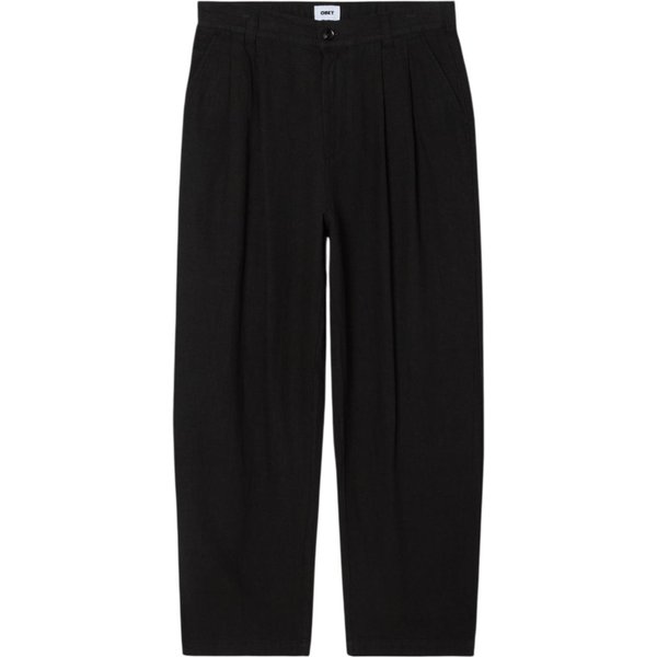 Obey Foster Pleated Linen Pants Pantaloni Sartoriali In Lino Gamba Larga - Black-image