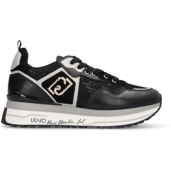 Liu Jo Sneakers Donna Platform Maxi Wonder 01 in Pelle Mesh e Paillettes con Suola Multistrato Nere
