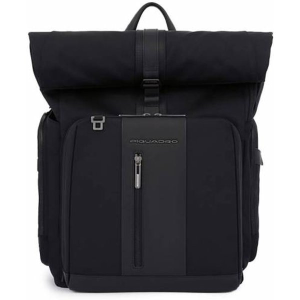 Zaino PIQUADRO BagMotic roll-up pelle e tessuto Nero - CA5938BR2BMMD-N