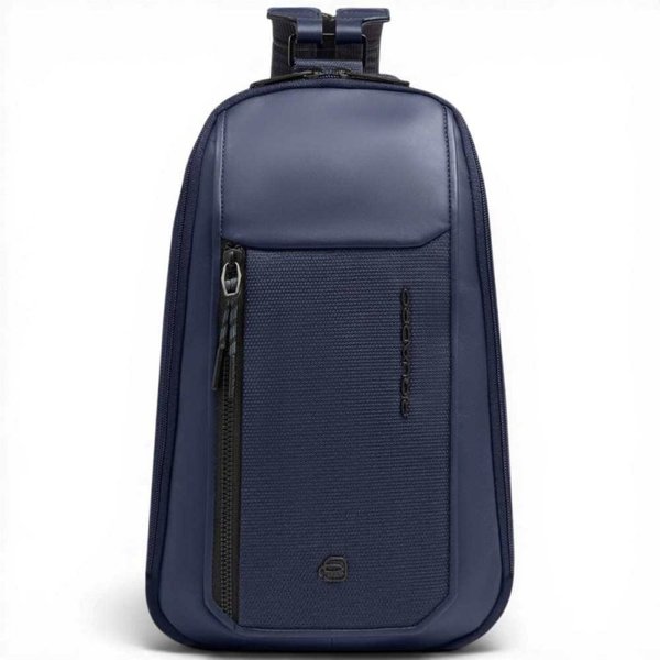 Piquadro Monospalla S143 Unisex Blu In Pelle E Tessuto Con Porta Ipad Mini-image
