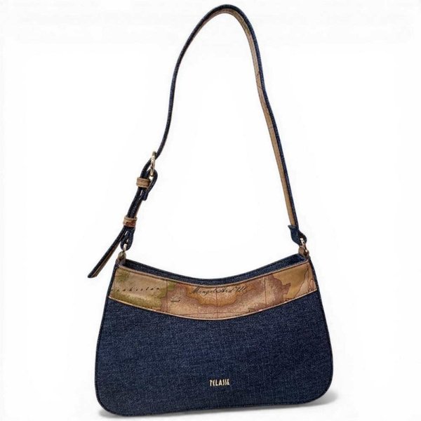 Alviero Martini Prima Classe Shoulder Bag Donna Blu Jeans Sandy Belt in Tessuto Geo Classic