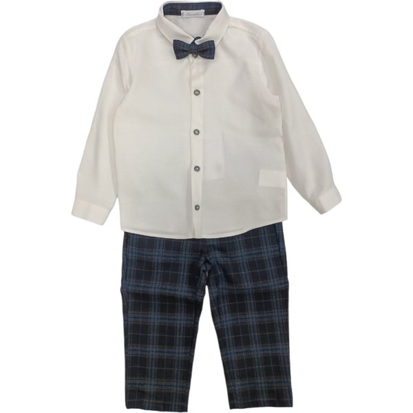 Barcellino - Completo 3 Pz. Bia/Blu Quadri Pantalone 105406L-image