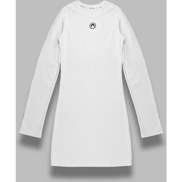 moon logo ribbed jersey ls mini dress