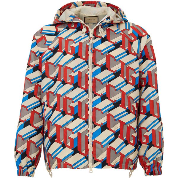 Giubbino in Nylon con Stampa Geometrica Multicolor Gucci