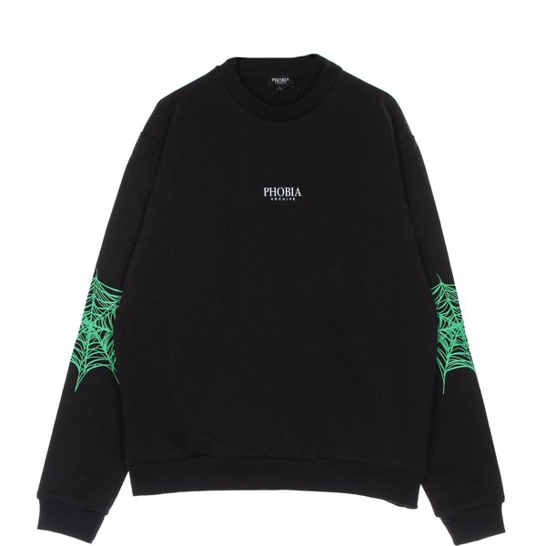 Felpa Leggera Girocollo Uomo Green Cobweb Print Crewneck Black/Green-image