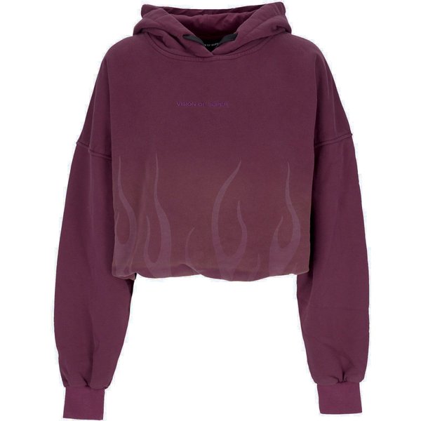Felpa Cappuccio Corta Donna Corrosive Flames Hoodie Grape Wine