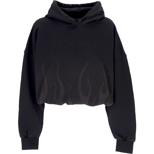 Felpa Cappuccio Corta Donna Corrosive Flames Hoodie Black-image