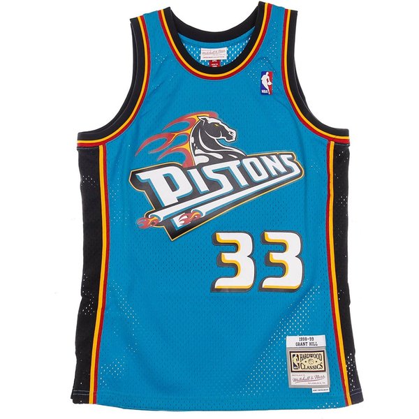 Canotta Basket Uomo Nba Swingman Jersey Hardwood Classics No 33 Grant Hill 1998-99 Detpit Road Original Team Colors-image