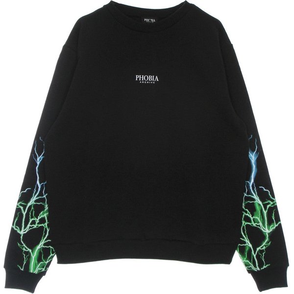 Felpa Leggera Girocollo Uomo Lightning Crewneck Black/Green/Lightblue-image