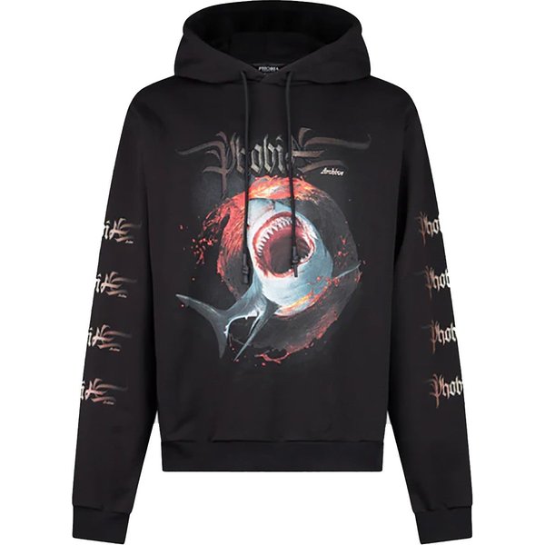 Felpa Leggera Cappuccio Uomo Shark Print Hoodie Black-image