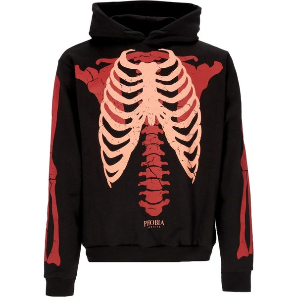 Felpa Leggera Cappuccio Uomo Skeleton Print Hoodie Black/Red-image