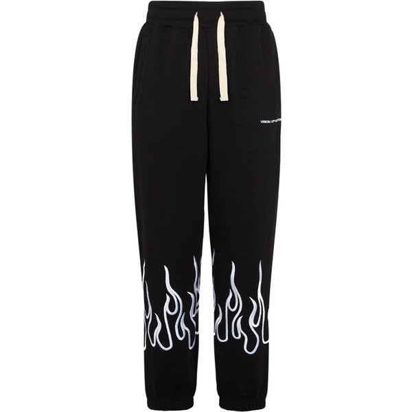 Pantalone Tuta Leggero Uomo Embroidered Flames Pants Black/white