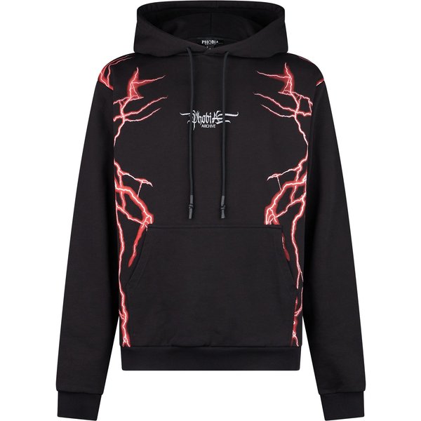 Felpa Leggera Cappuccio Uomo New Lightning Hoodie Black/Red-image