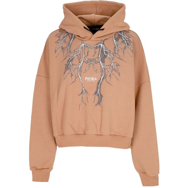 Felpa Leggera Cappuccio Corta Donna Lightning Crop Hoodie Terracotta/Grey-image