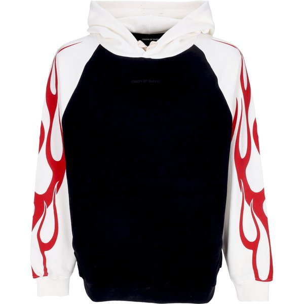 Felpa Leggera Cappuccio Uomo Flames Hoodie Off White/Black/Red-image